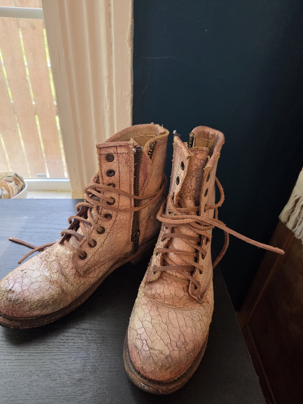 Freebird by Steven Distressed Rose Lace-Up Combat Boots